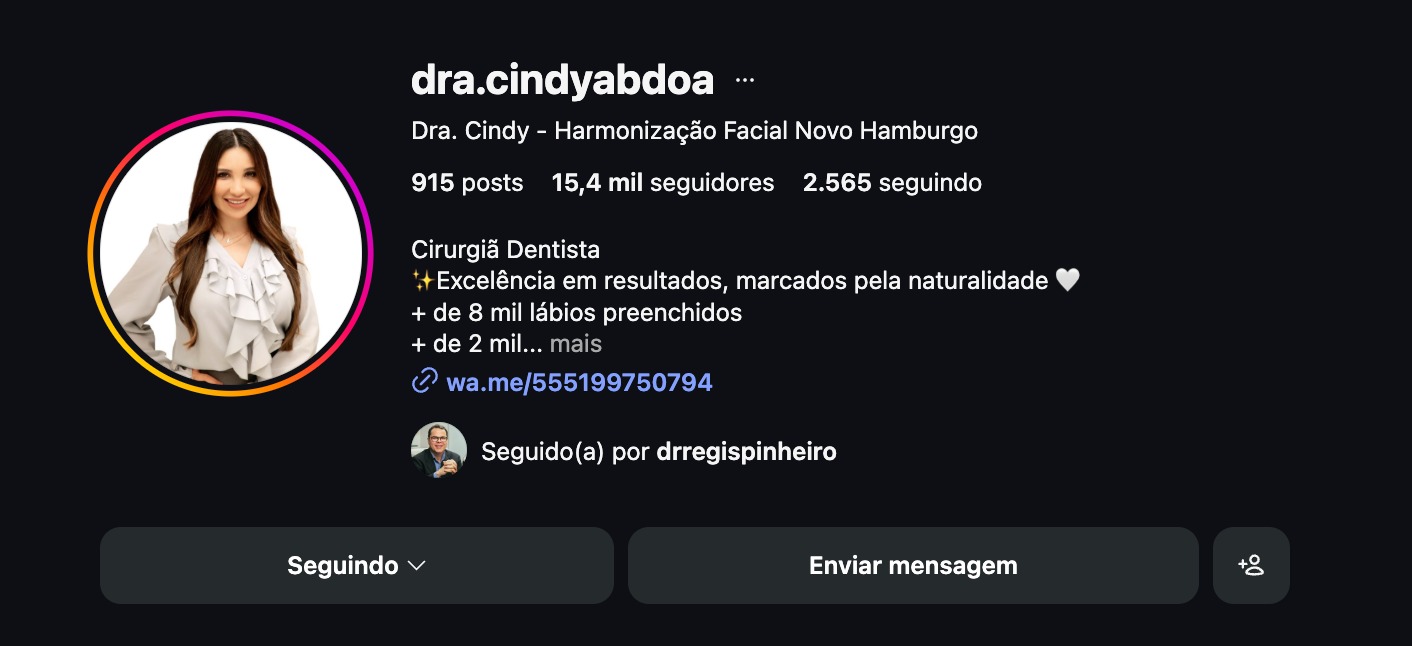 Perfil Dra. Cindy Abdoa — Harmonização Facial, Novo Hamburgo